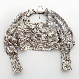 NWT She + Sky Womens Shirt Floral Cropped Blouse Puff Sleeve Spring Size Large